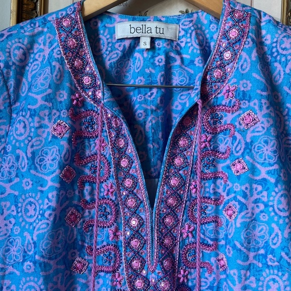 Bella Tu Amanda Beaded Embroidered 100% Cotton Shift Dress Small - Picture 6 of 9